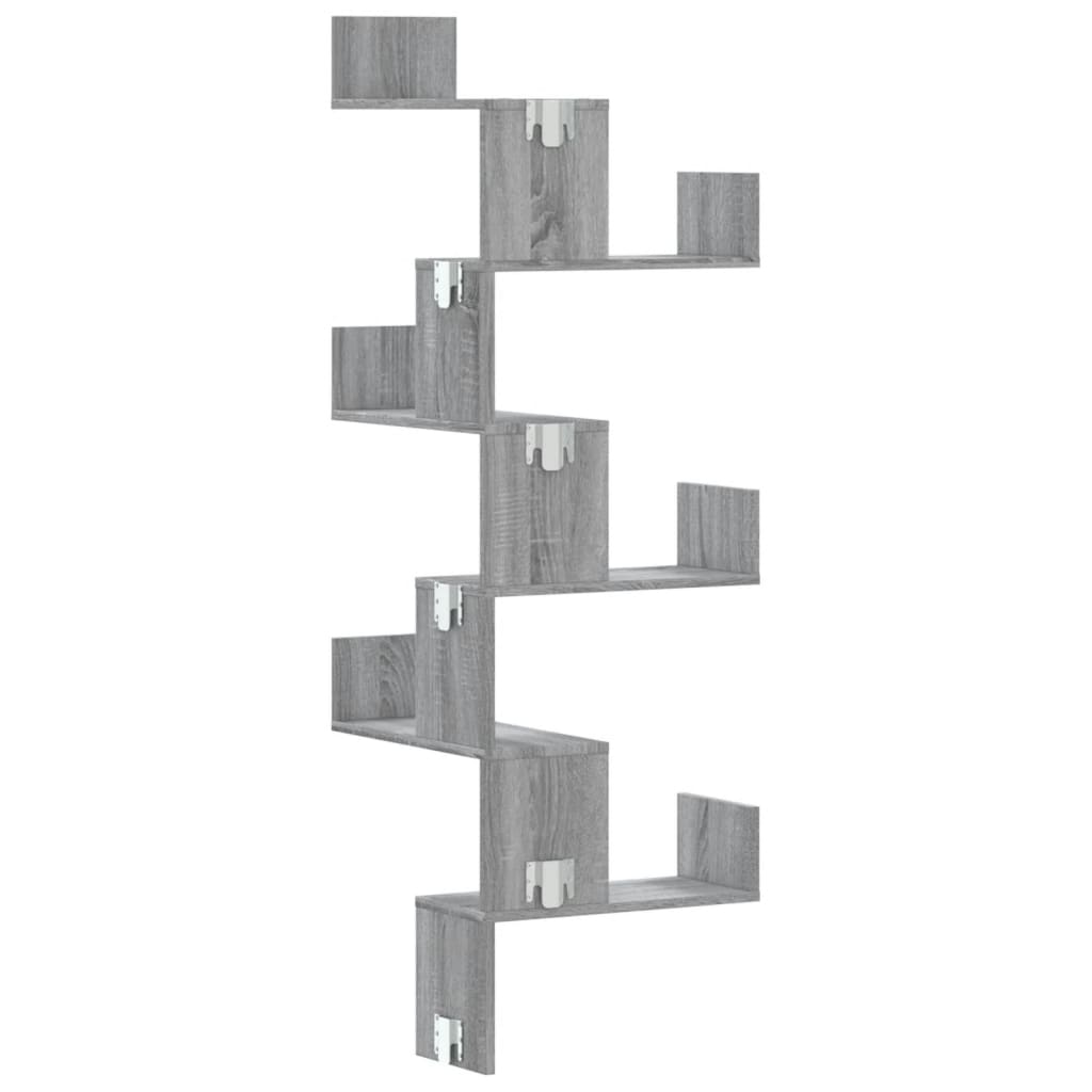 Étagère d'angle murale sonoma gris 45x45x147cm bois ingénierie