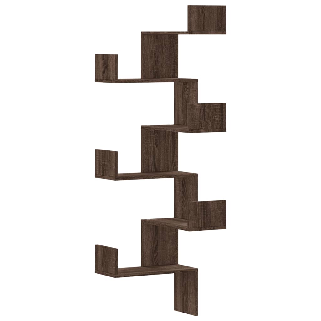 Étagère d'angle murale chêne marron 45x45x147cm bois ingénierie
