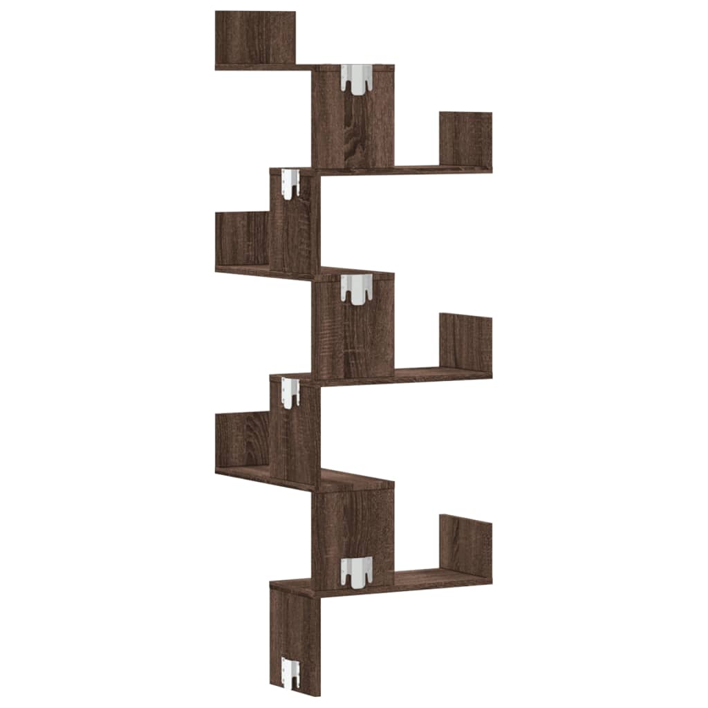 Étagère d'angle murale chêne marron 45x45x147cm bois ingénierie