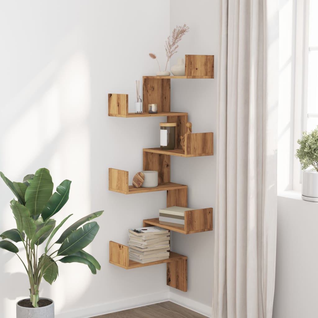 Étagère d'angle murale chêne artisanal bois d'ingénierie