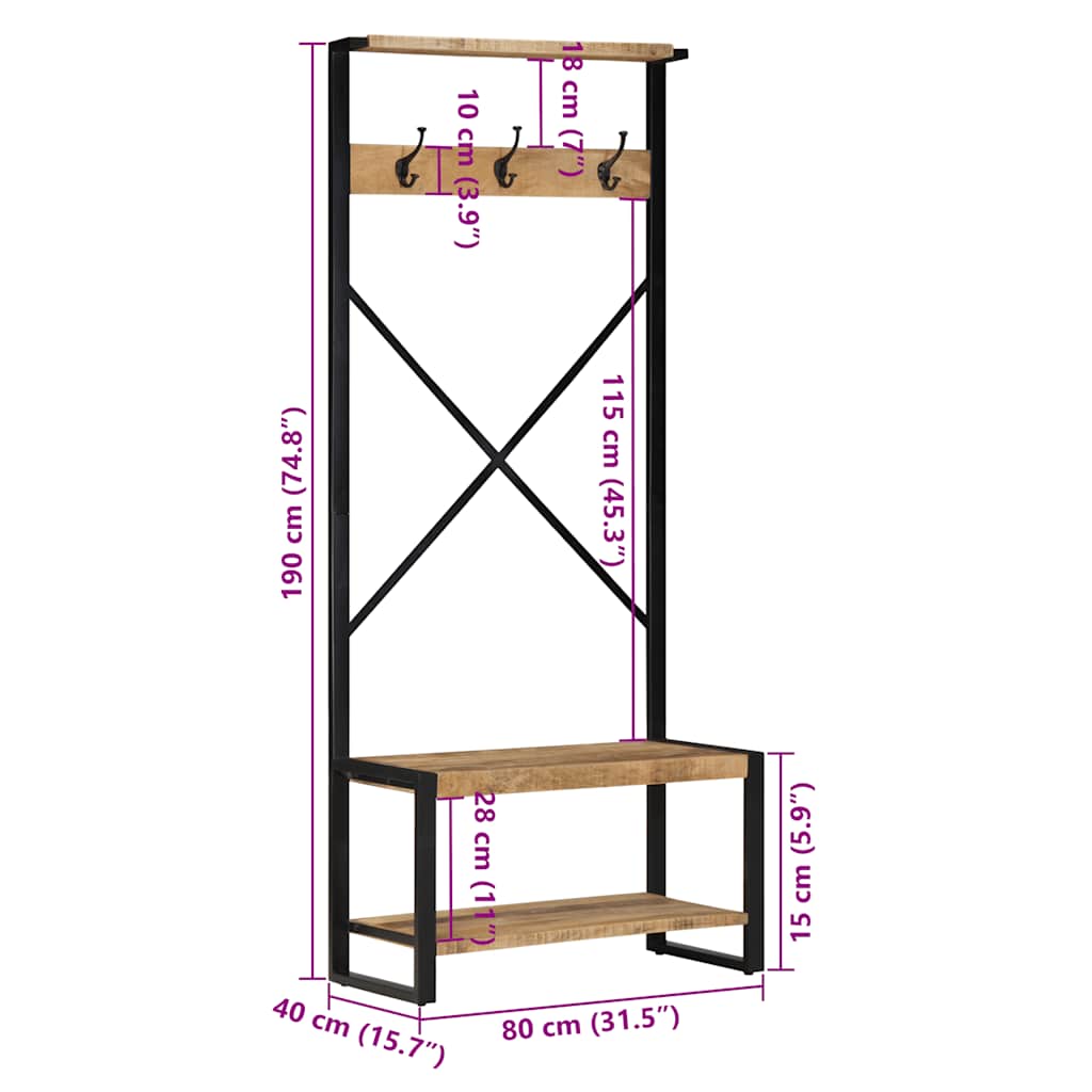 Porte-vêtements 80x40x190 cm bois de manguier massif brut