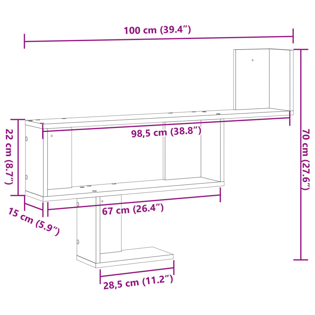 Étagère murale sonoma gris 100x15x70 cm bois ingénierie