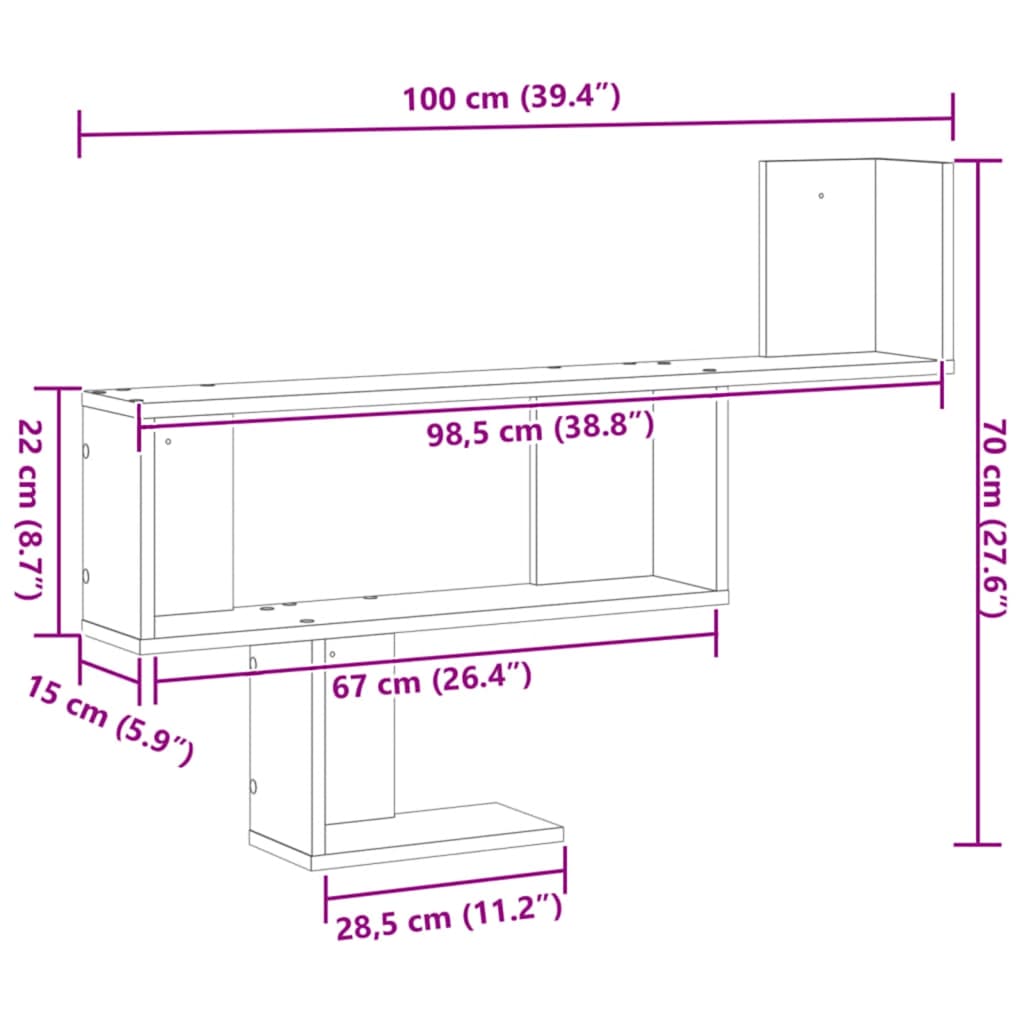 Étagère murale chêne artisanal 100x15x70 cm bois d'ingénierie