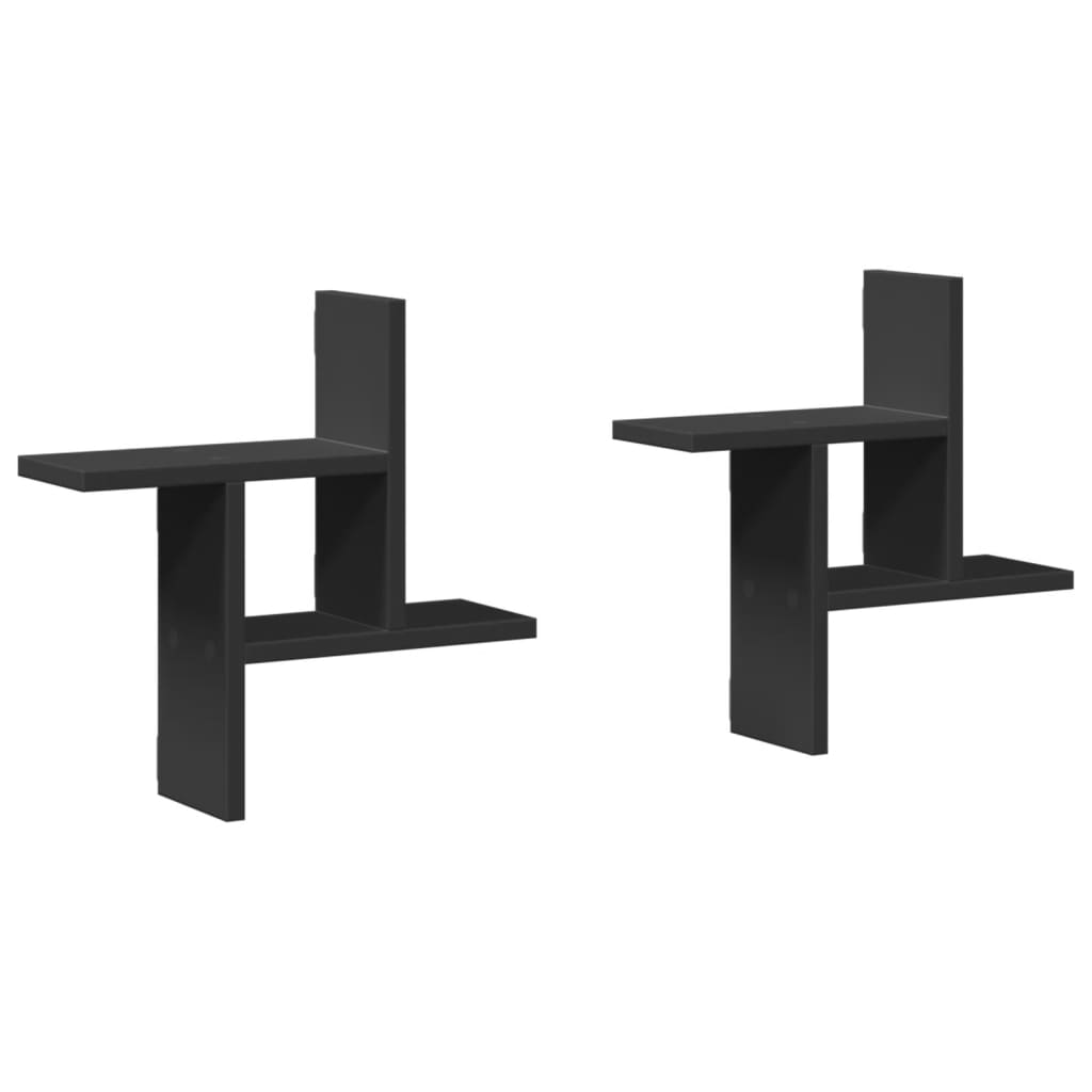 Étagères murales 2 pcs noir 38x12x38 cm bois d'ingénierie