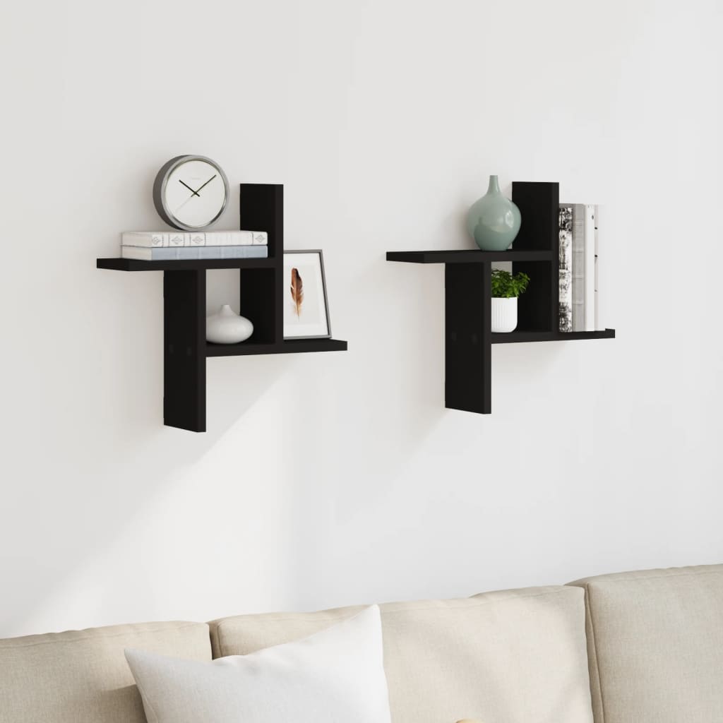 Étagères murales 2 pcs noir 38x12x38 cm bois d'ingénierie