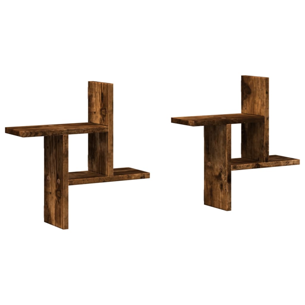 Étagères murales 2 pcs chêne fumé 38x12x38 cm bois d'ingénierie