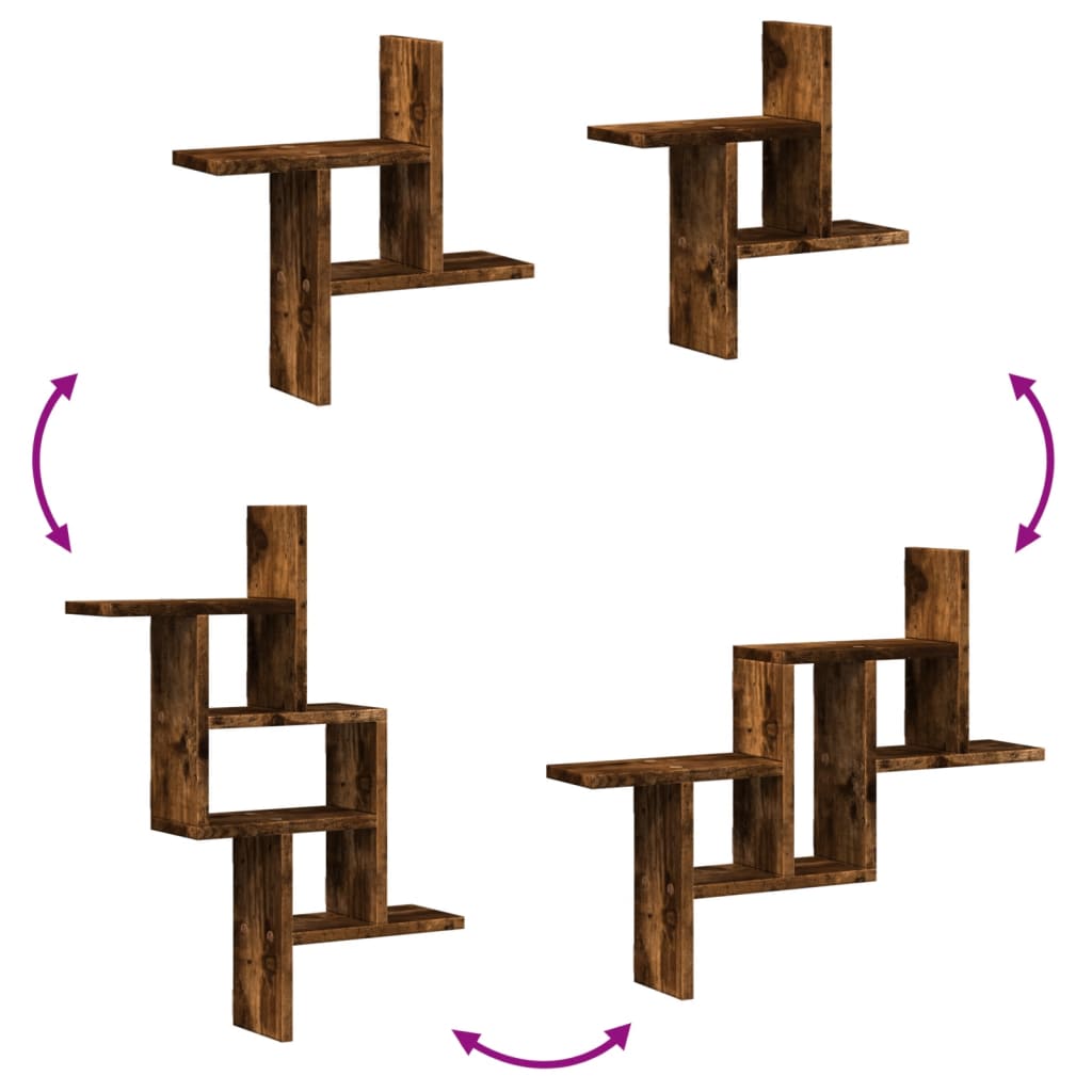 Étagères murales 2 pcs chêne fumé 38x12x38 cm bois d'ingénierie
