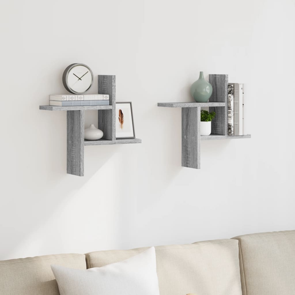 Étagères murales 2pcs sonoma gris 38x12x38 cm bois d’ingénierie
