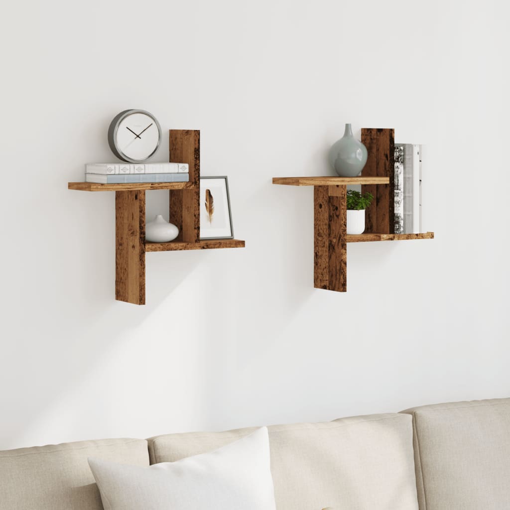 Étagères murales 2 pcs vieux bois 38x12x38 cm bois d'ingénierie