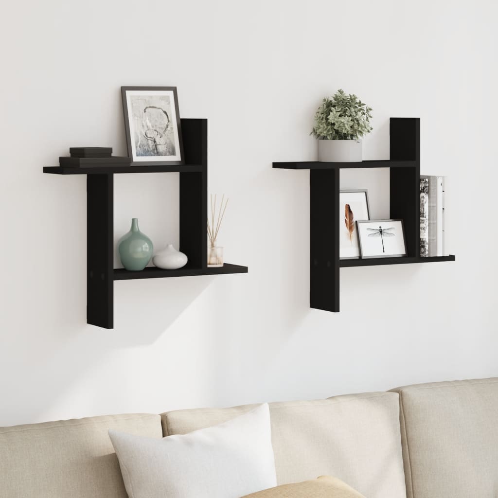 Étagères murales 2 pcs noir 50x12x50 cm bois d'ingénierie