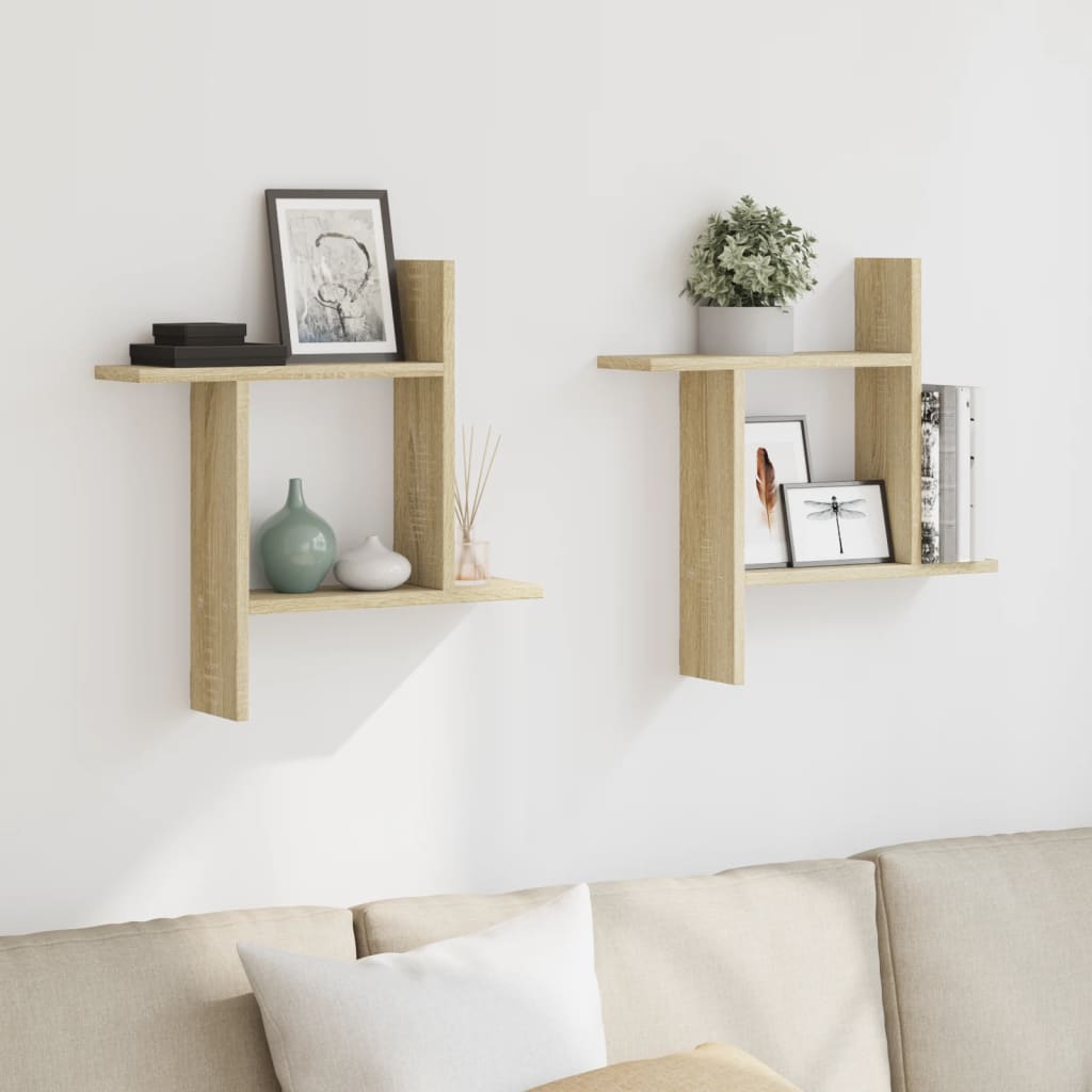 Étagères murales 2pcs chêne sonoma 50x12x50cm bois d'ingénierie