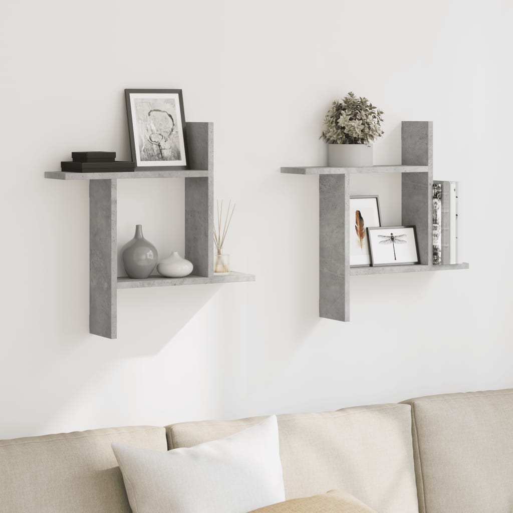 Étagères murales 2 pcs gris béton 50x12x50 cm bois d'ingénierie