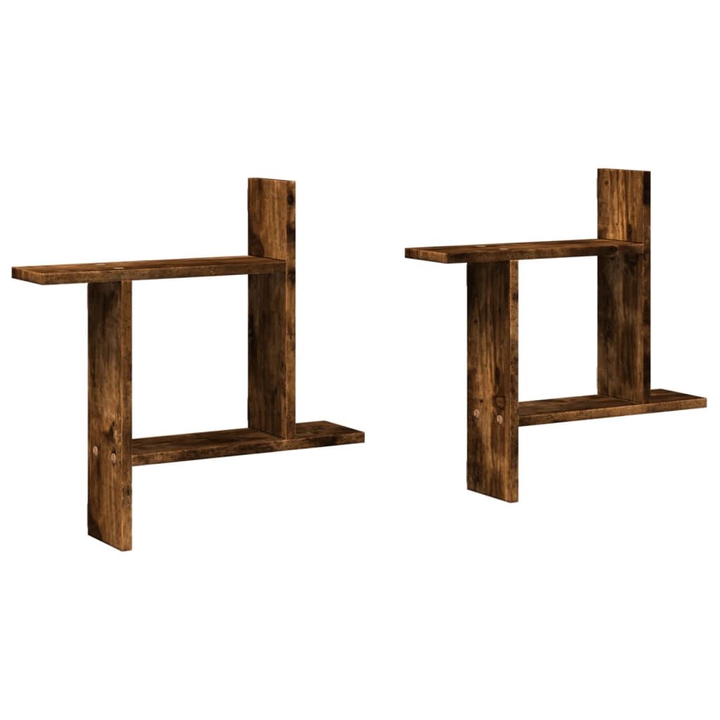 Étagères murales 2 pcs chêne fumé 50x12x50 cm Bois d'ingénierie