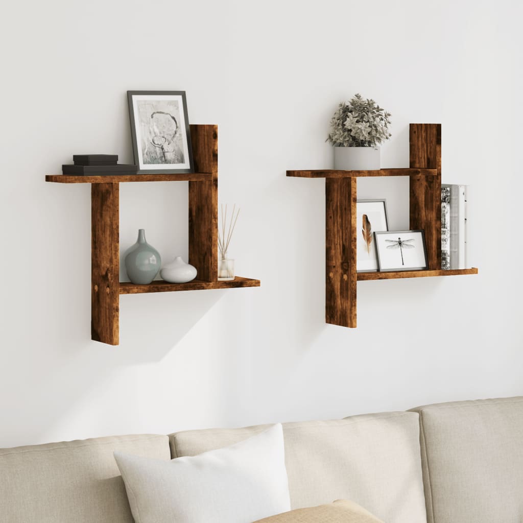Étagères murales 2 pcs chêne fumé 50x12x50 cm Bois d'ingénierie