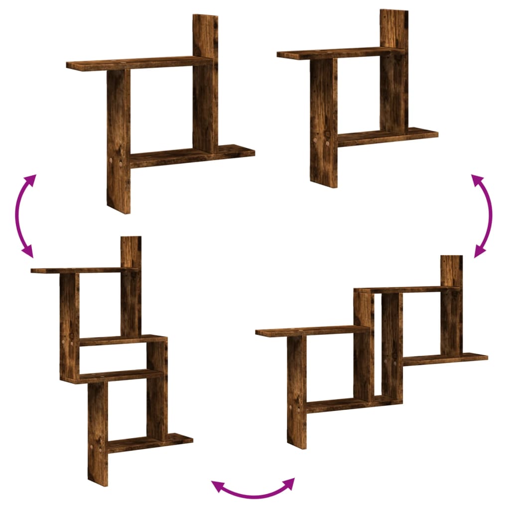 Étagères murales 2 pcs chêne fumé 50x12x50 cm Bois d'ingénierie