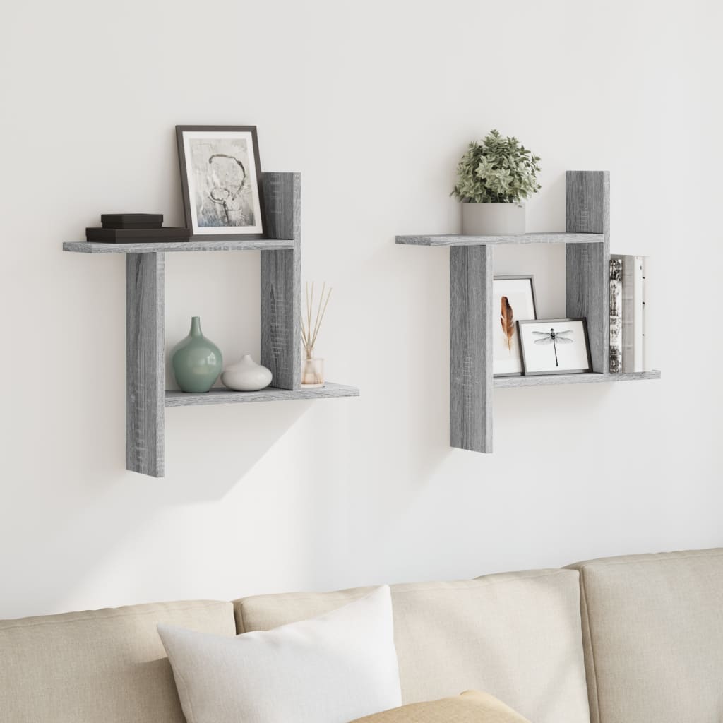 Étagères murales 2pcs sonoma gris 50x12x50 cm bois d'ingénierie