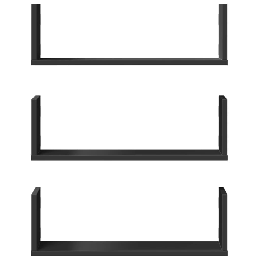 Étagères murales 3 pcs noir 58x18x18 cm bois d'ingénierie