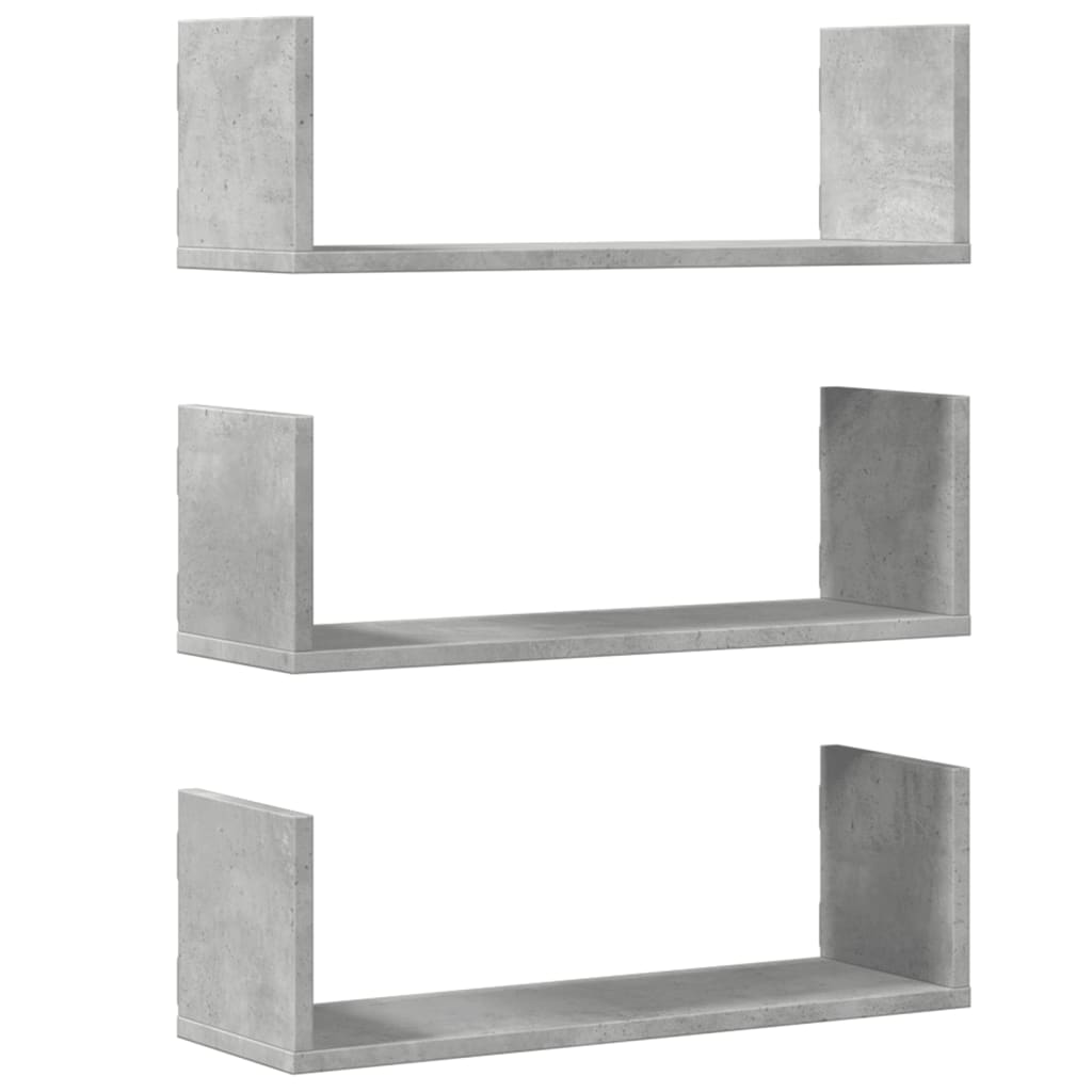 Étagères murales 3 pcs gris béton 58x18x18 cm bois d'ingénierie