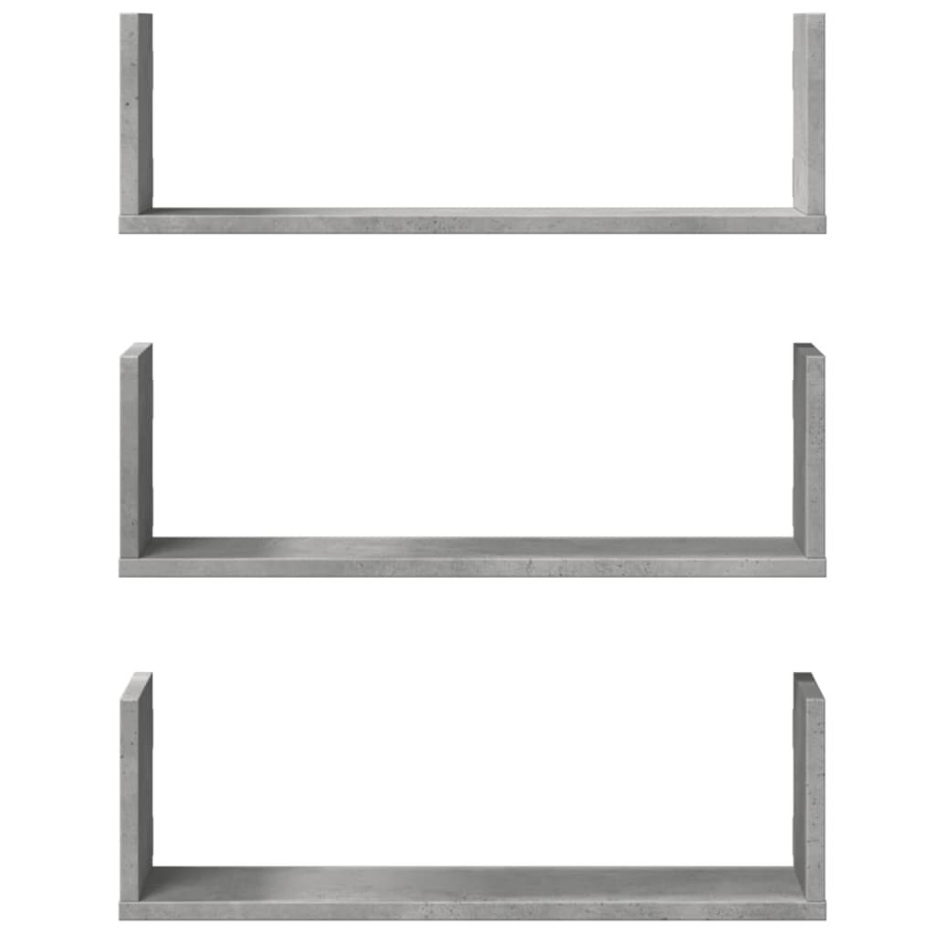 Étagères murales 3 pcs gris béton 58x18x18 cm bois d'ingénierie