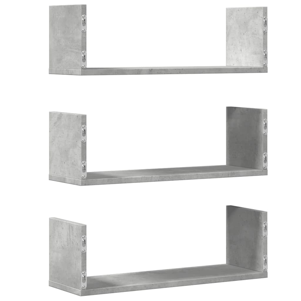 Étagères murales 3 pcs gris béton 58x18x18 cm bois d'ingénierie