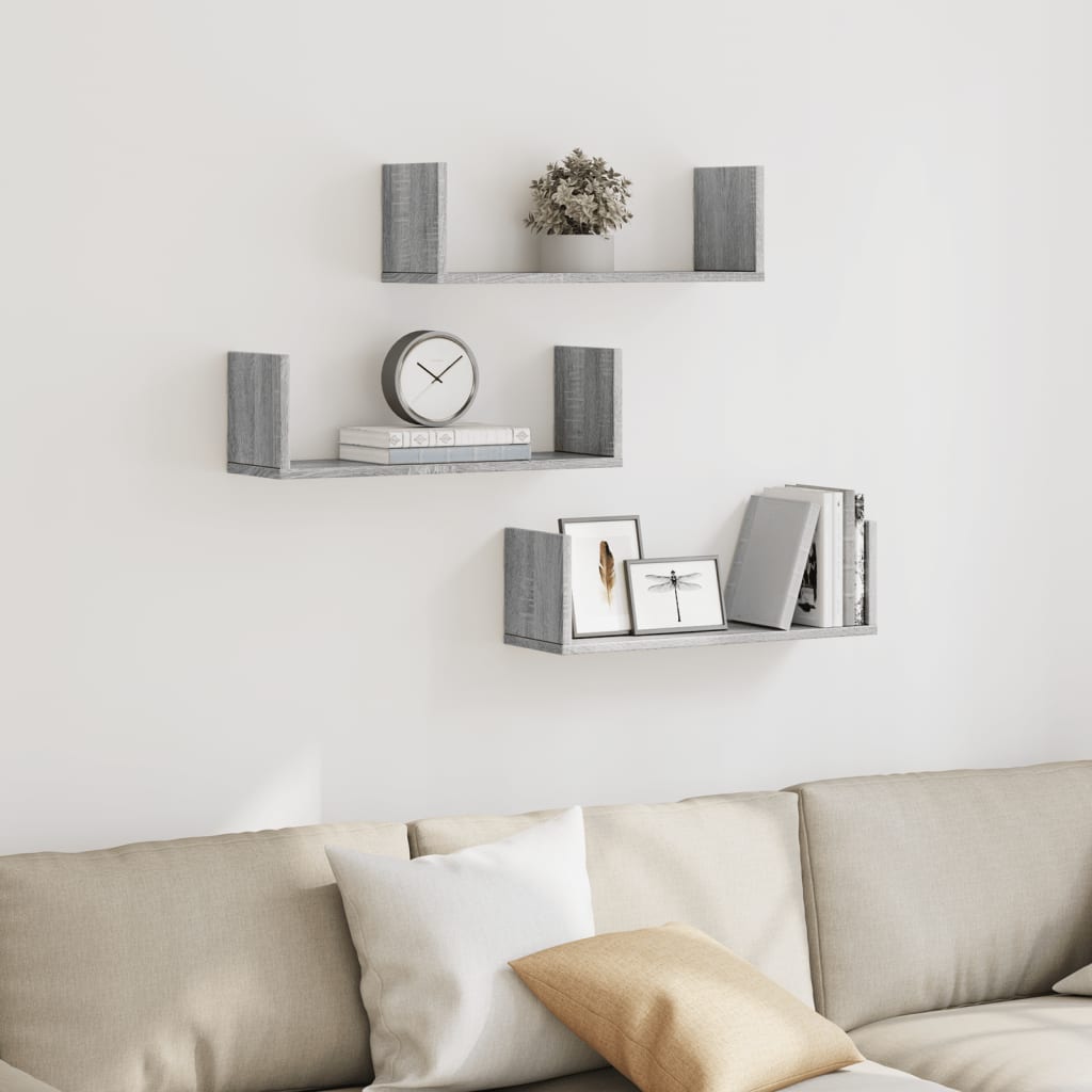 Étagères murales 3 pcs sonoma gris 58x18x18 cm bois ingénierie