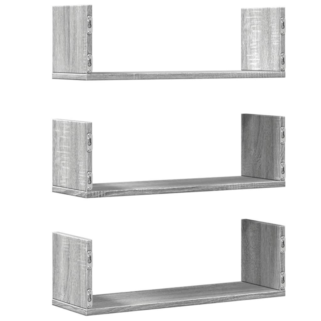 Étagères murales 3 pcs sonoma gris 58x18x18 cm bois ingénierie