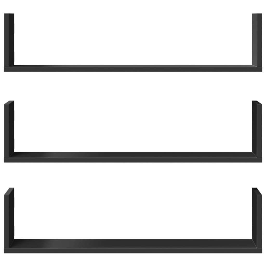 Étagères murales 3 pcs noir 80x18x18 cm bois d'ingénierie