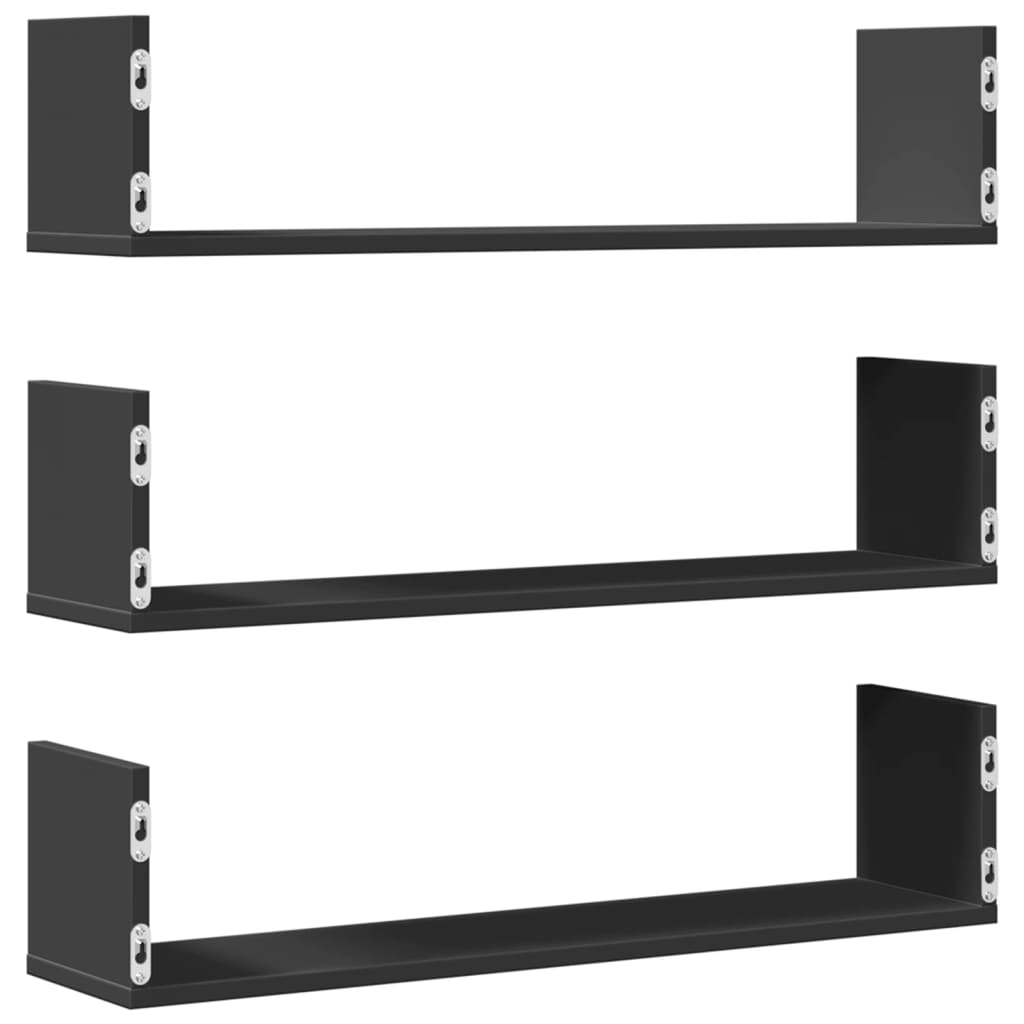 Étagères murales 3 pcs noir 80x18x18 cm bois d'ingénierie