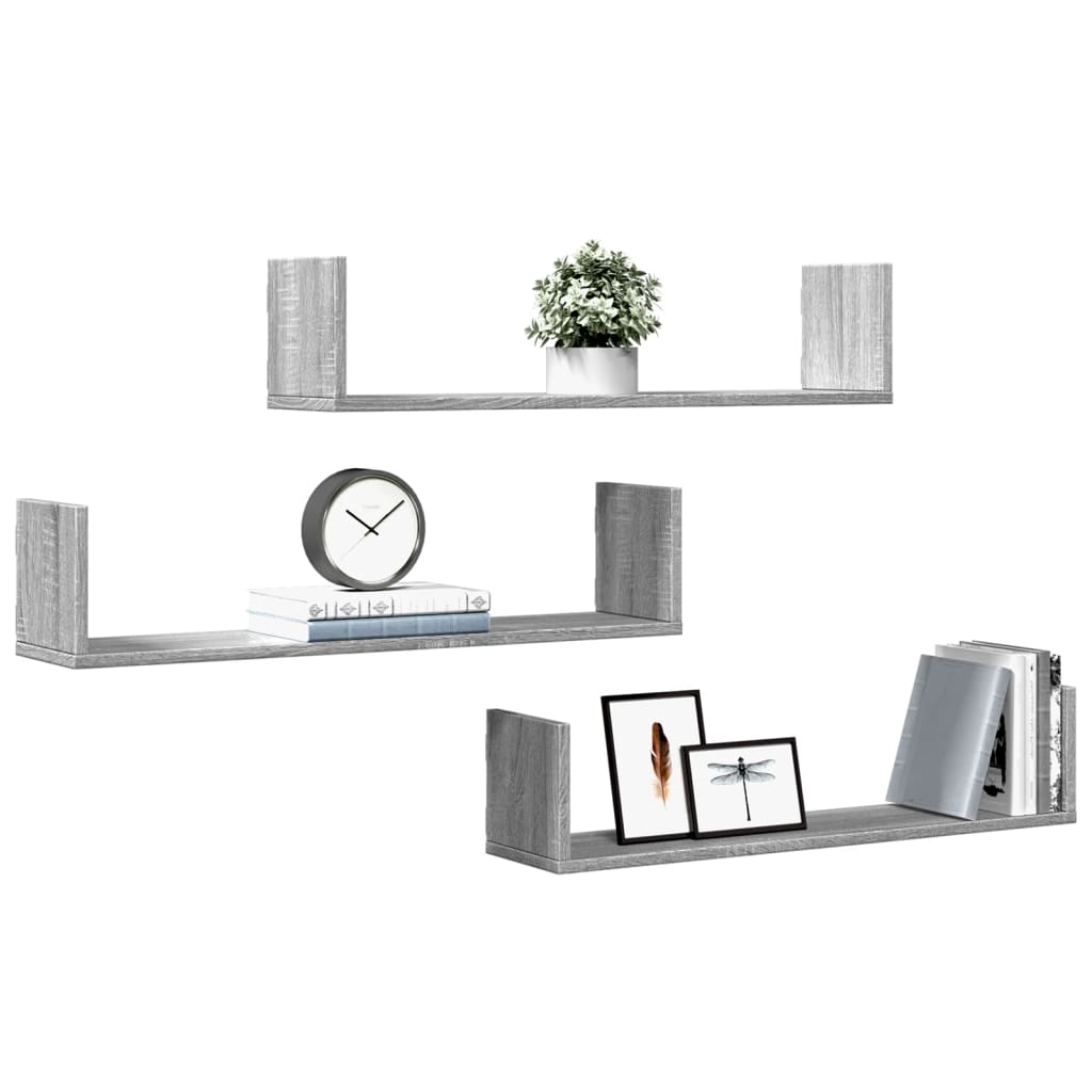 Étagères murales 3 pcs sonoma gris 80x18x18 cm bois ingénierie