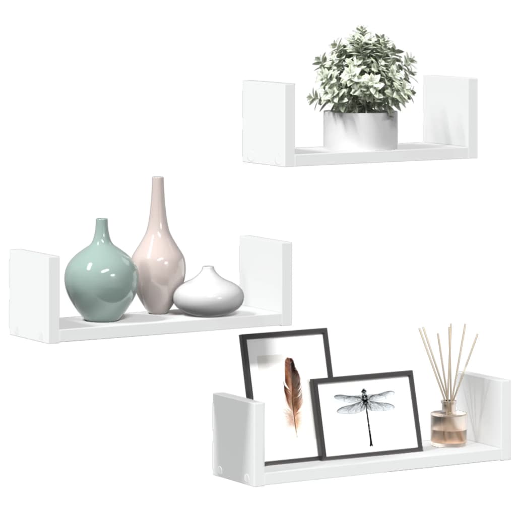 Étagères murales 3 pcs blanc bois d'ingénierie