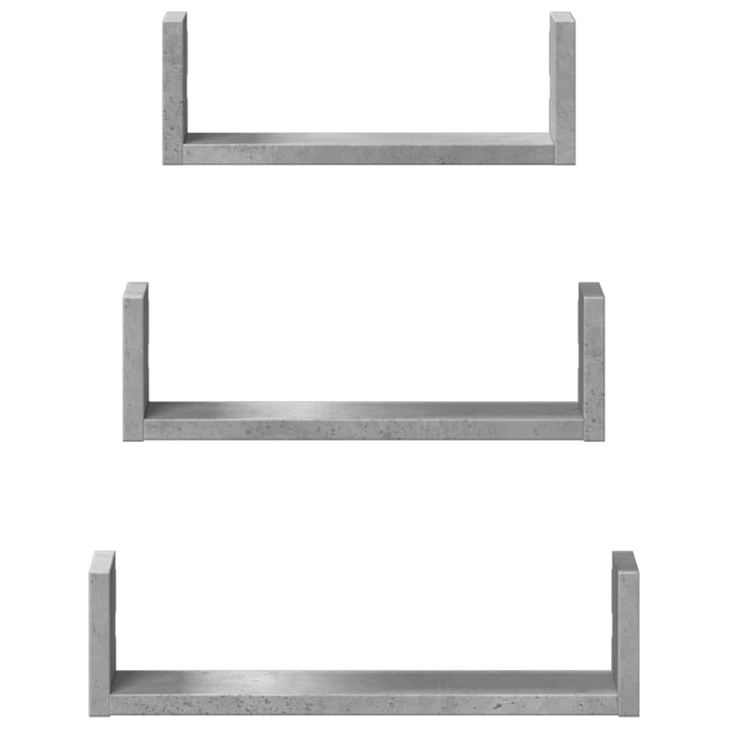 Étagères murales 3 pcs gris béton bois d'ingénierie