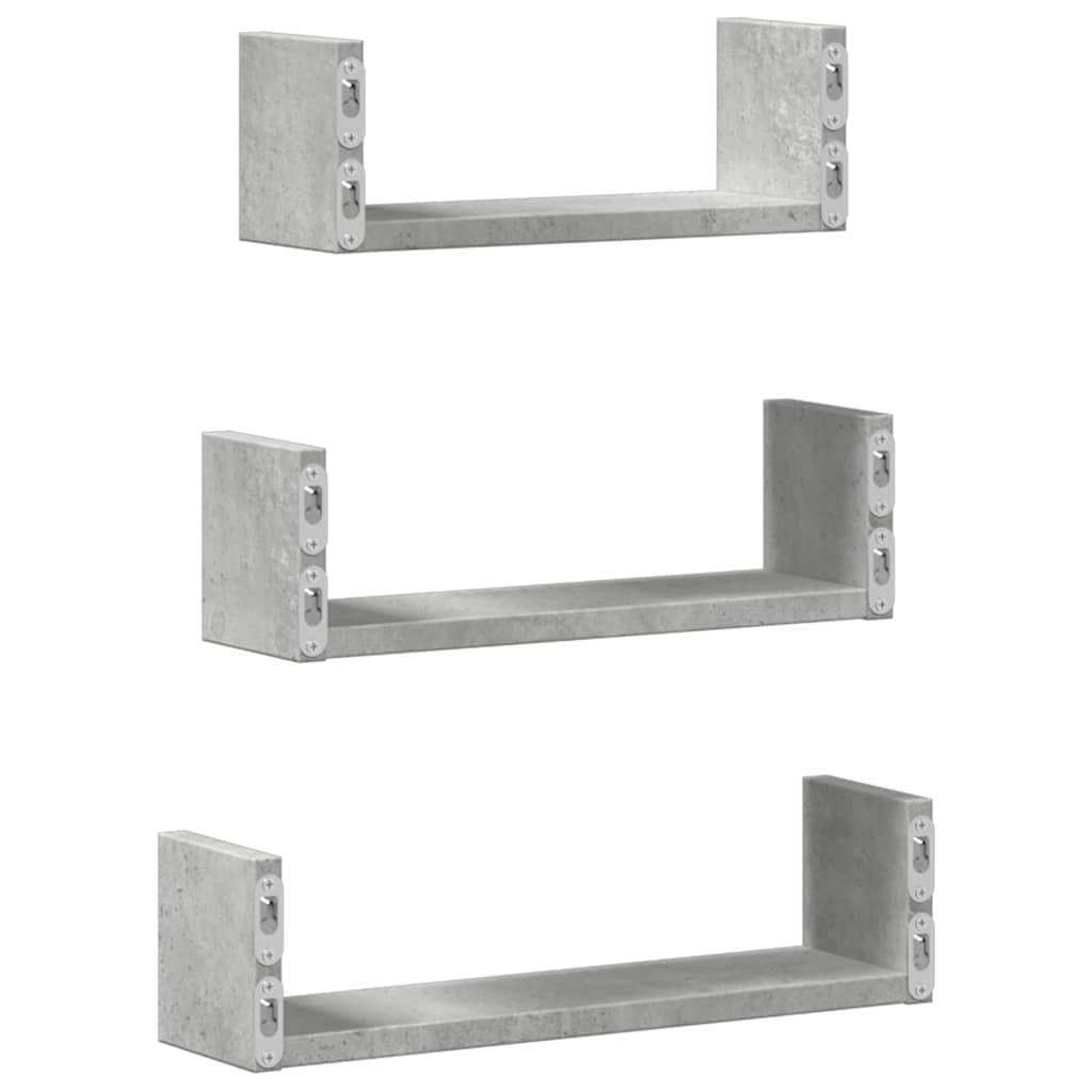 Étagères murales 3 pcs gris béton bois d'ingénierie