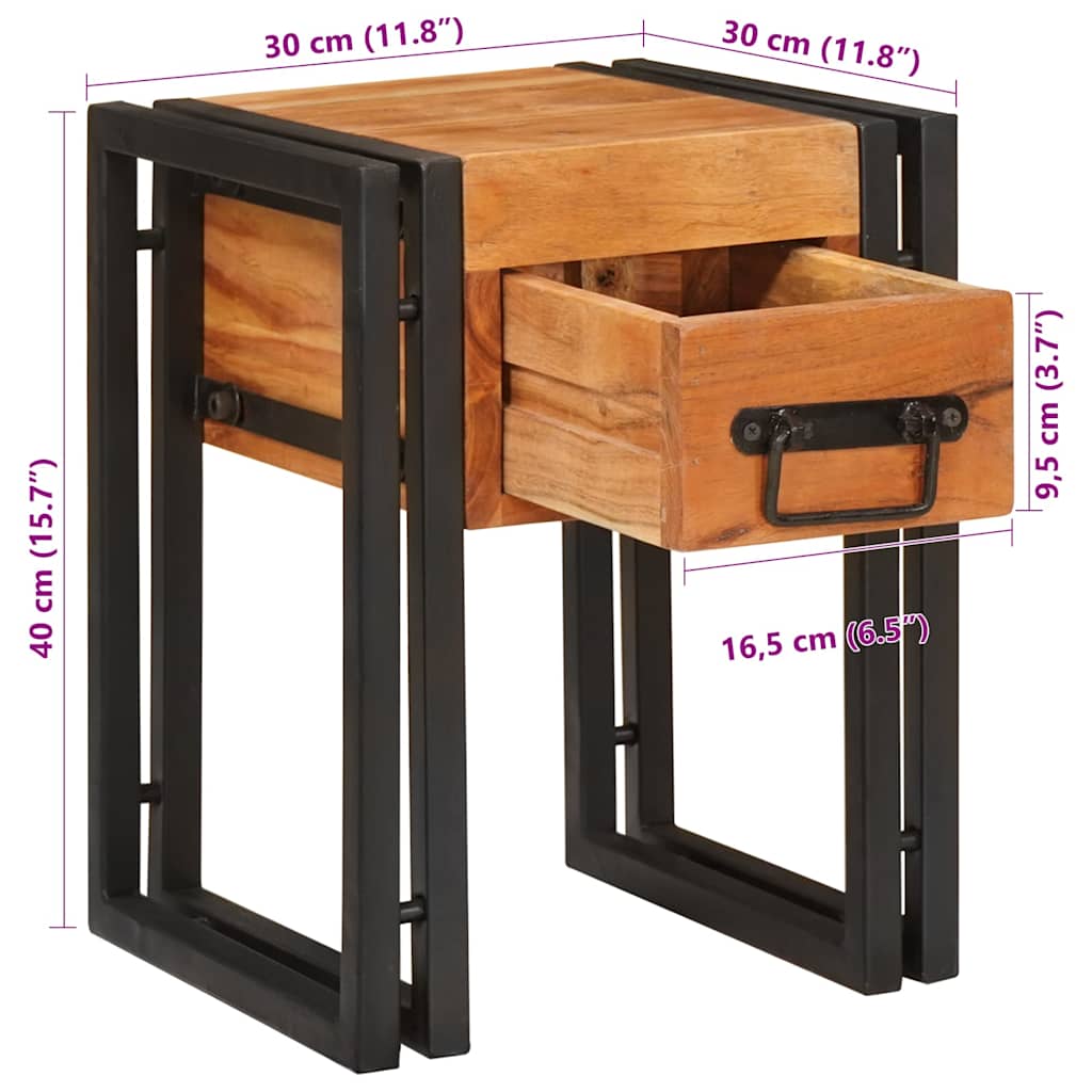 Table d'appoint 30 x 30 x 40 cm Bois d'acacia massif et métal