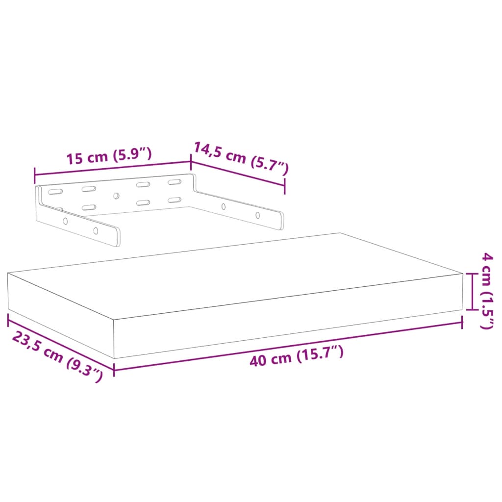 Étagères flottantes 2 pcs 40x23,5x4 cm bois d'ingénierie