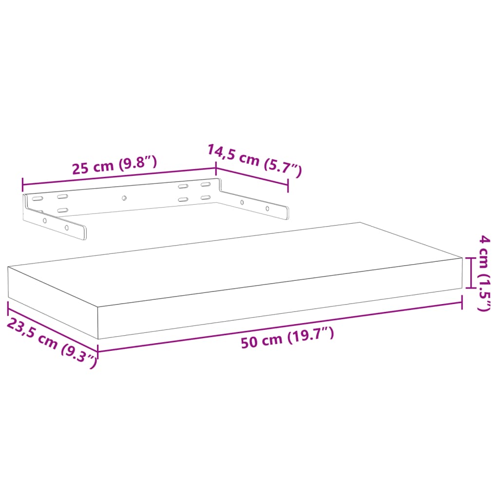 Étagères flottantes 2 pcs 50x23,5x4 cm bois d'ingénierie