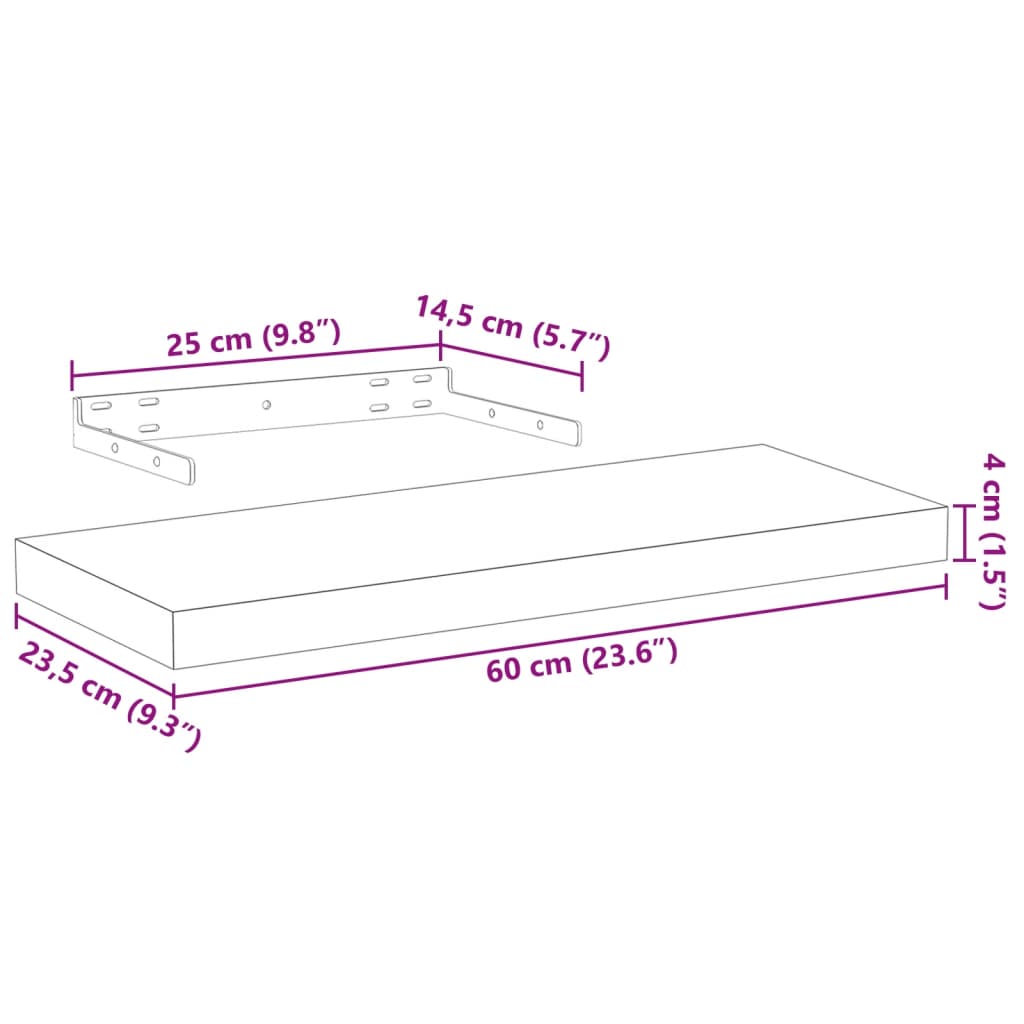 Étagères flottantes 2 pcs 60x23,5x4 cm bois d'ingénierie