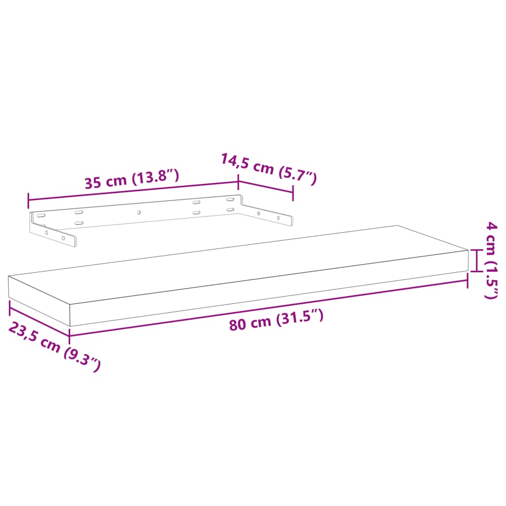Étagères flottantes 4 pcs 80x23,5x4 cm bois d'ingénierie