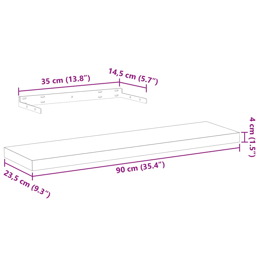 Étagères flottantes 4 pcs 90x23,5x4cm bois d'ingénierie