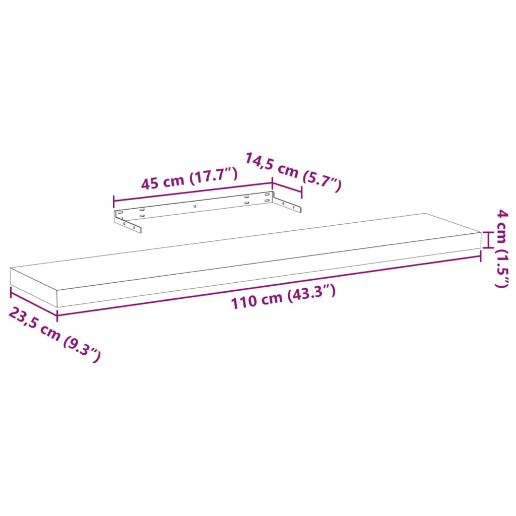 Étagères flottantes 2 pcs 110x23,5x4 cm bois d'ingénierie
