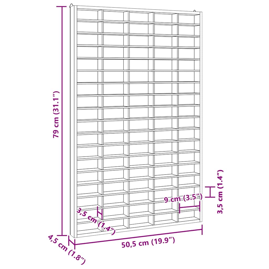 Vitrine de collection en bois avec 90 compartiments