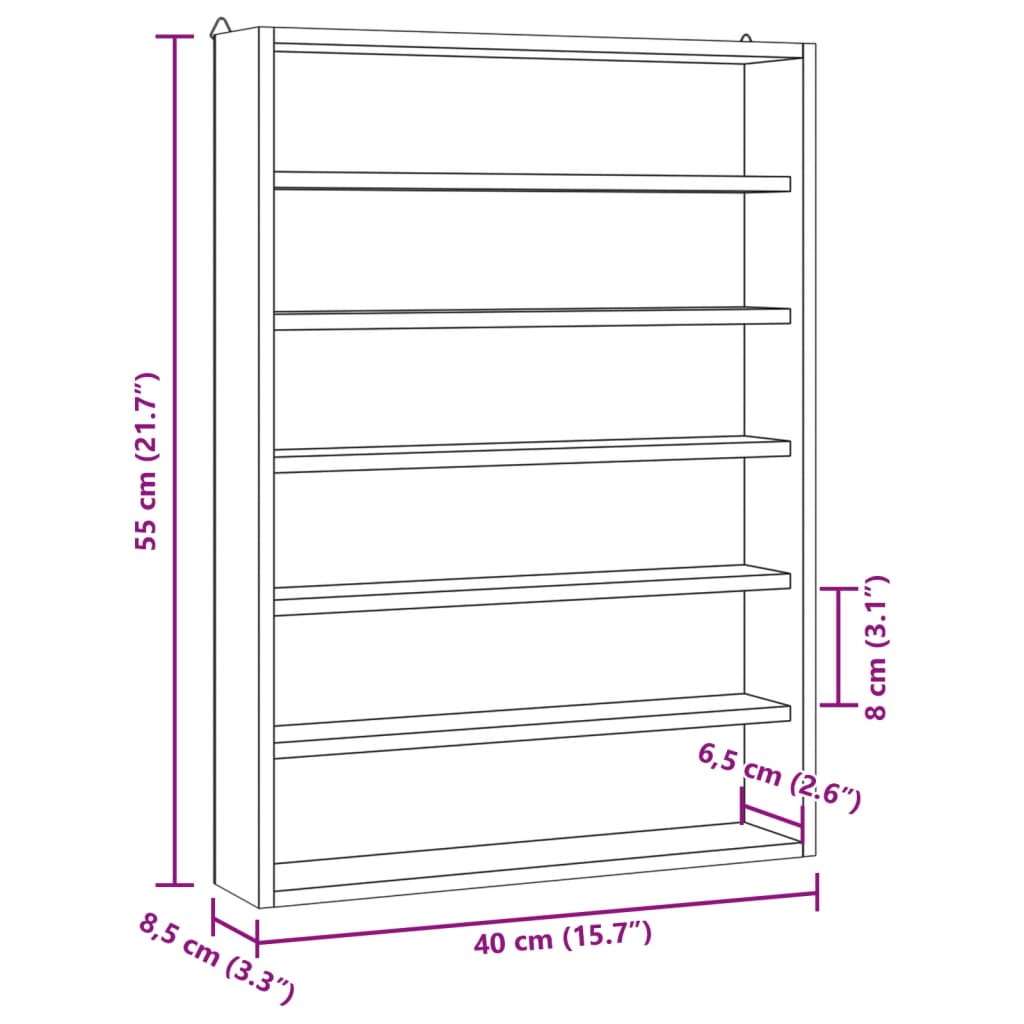 Vitrine de collection en bois avec 6 étagères 40x8,5x55 cm