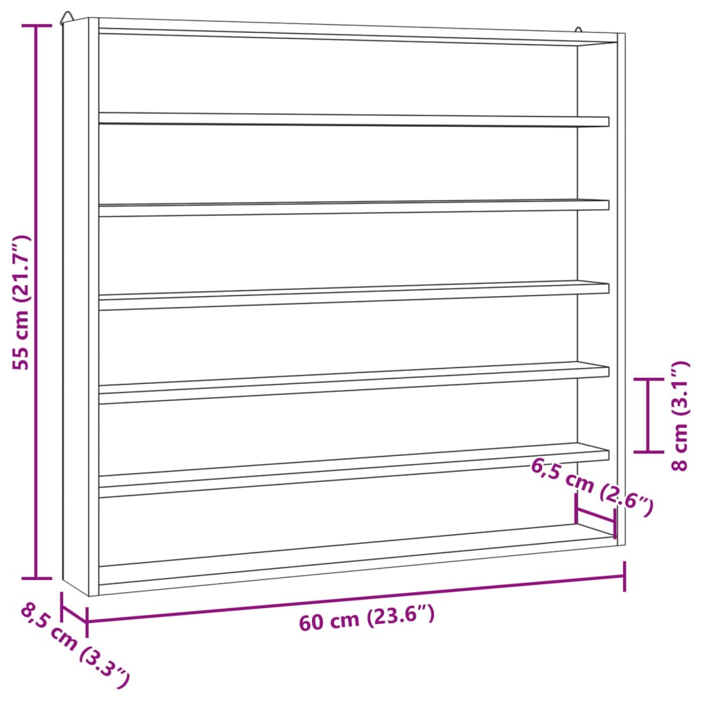 Vitrine de collection en bois avec 6 étagères 60x8,5x55 cm