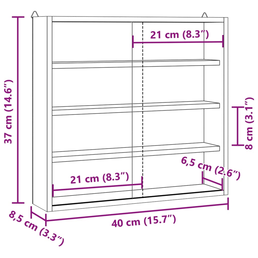 Vitrine de collection en bois avec portes 40x8,5x37cm