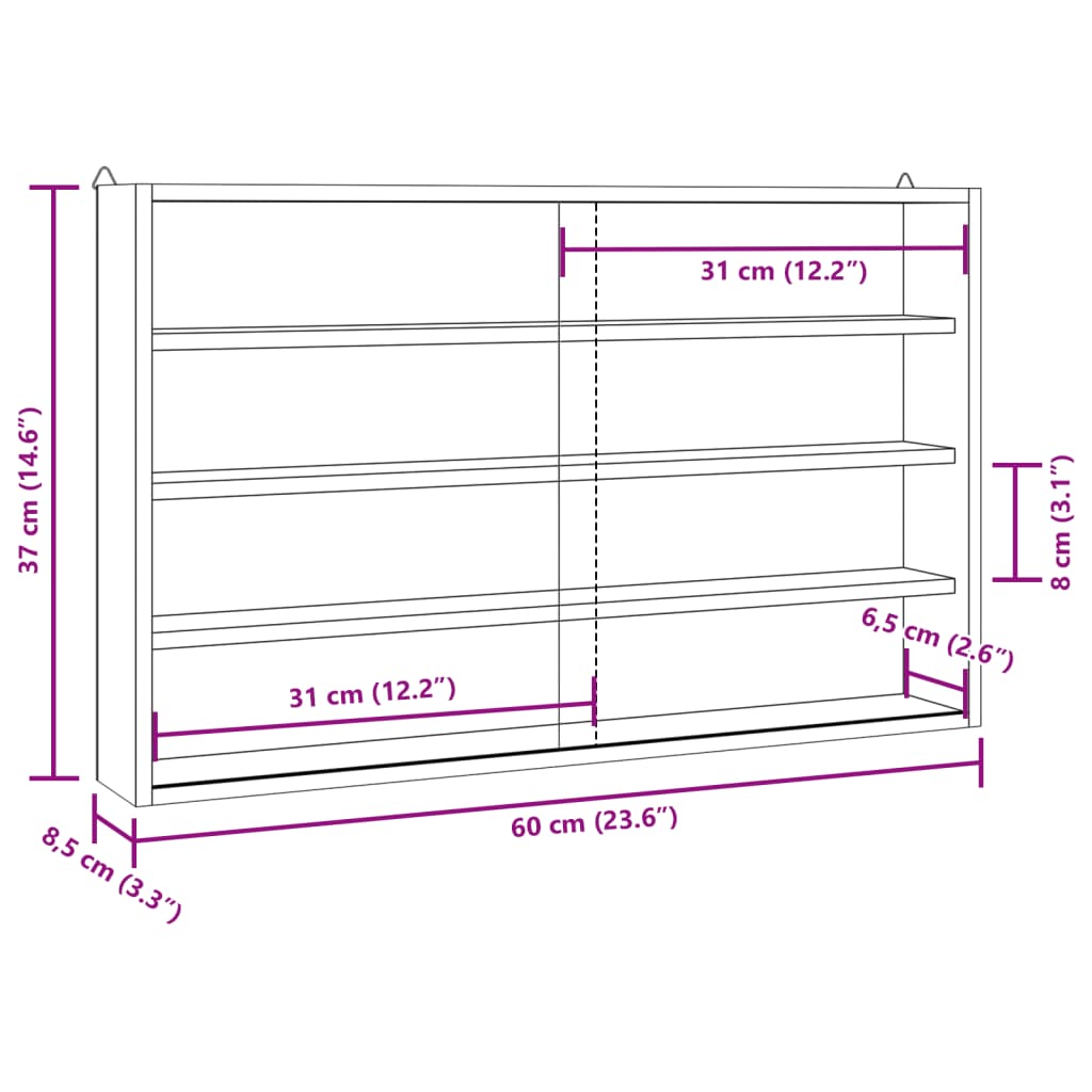 Vitrine de collection en bois avec portes 60x8,5x37 cm