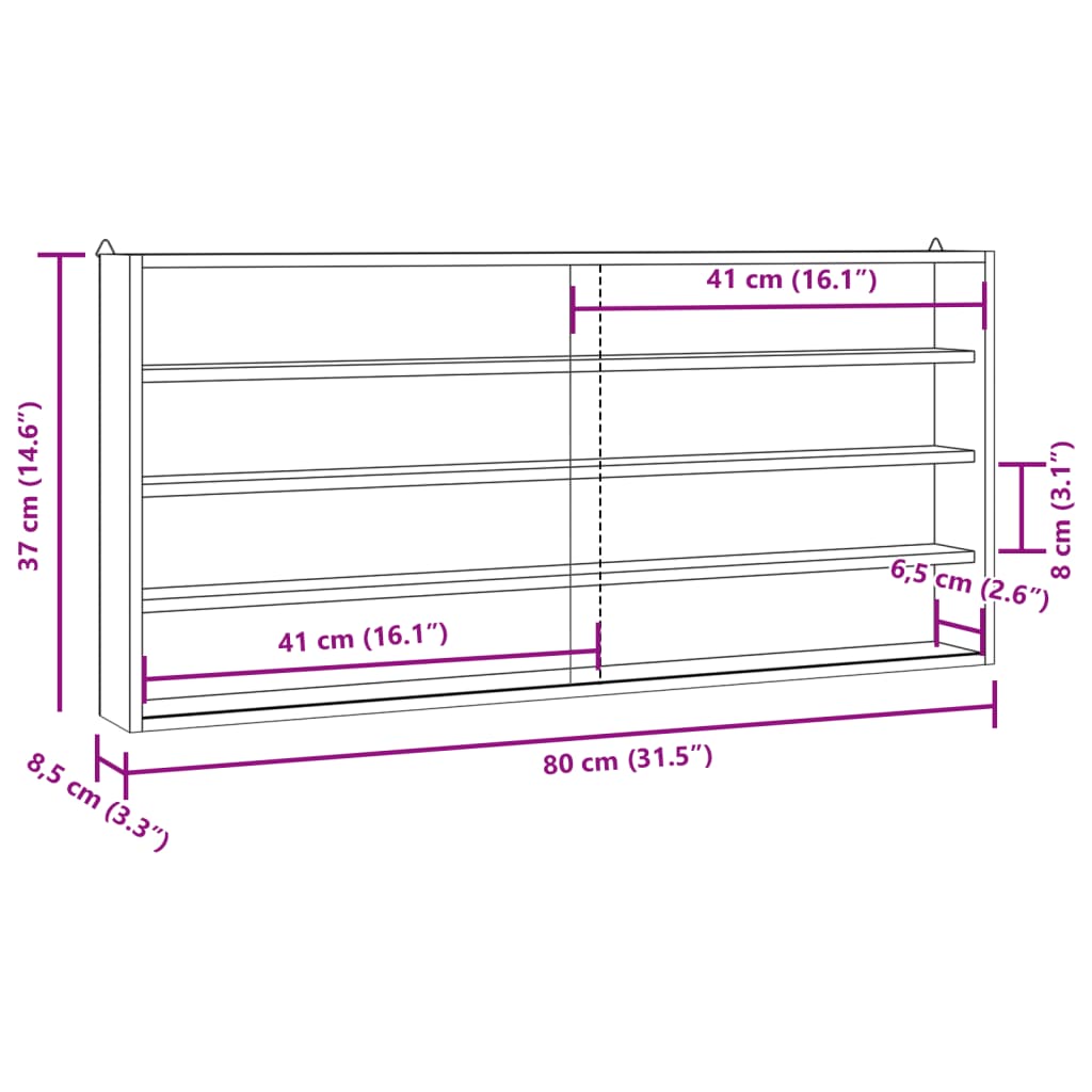 Vitrine de collection en bois avec portes 80x8,5x37 cm