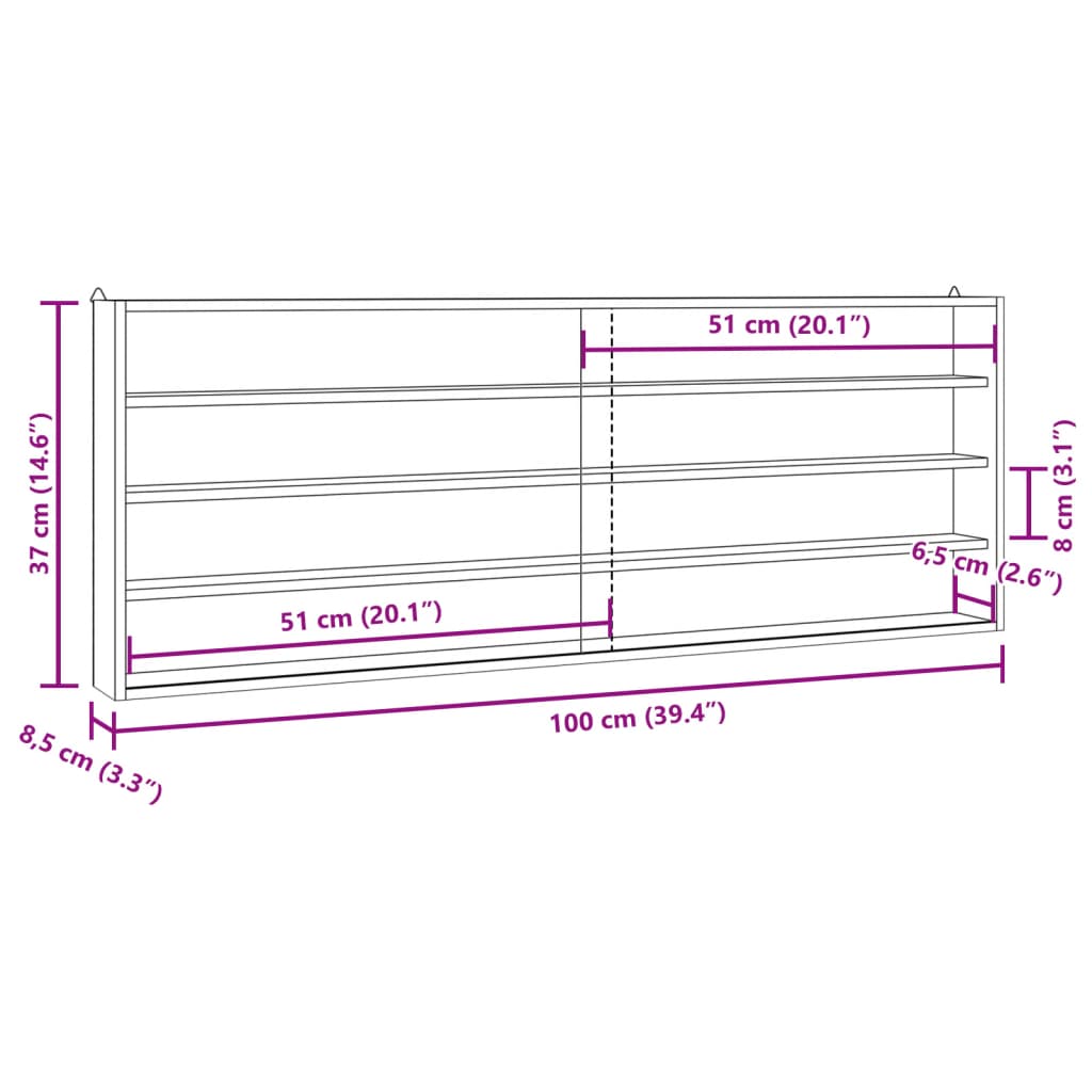 Vitrine de collection en bois avec portes 100x8,5x37 cm