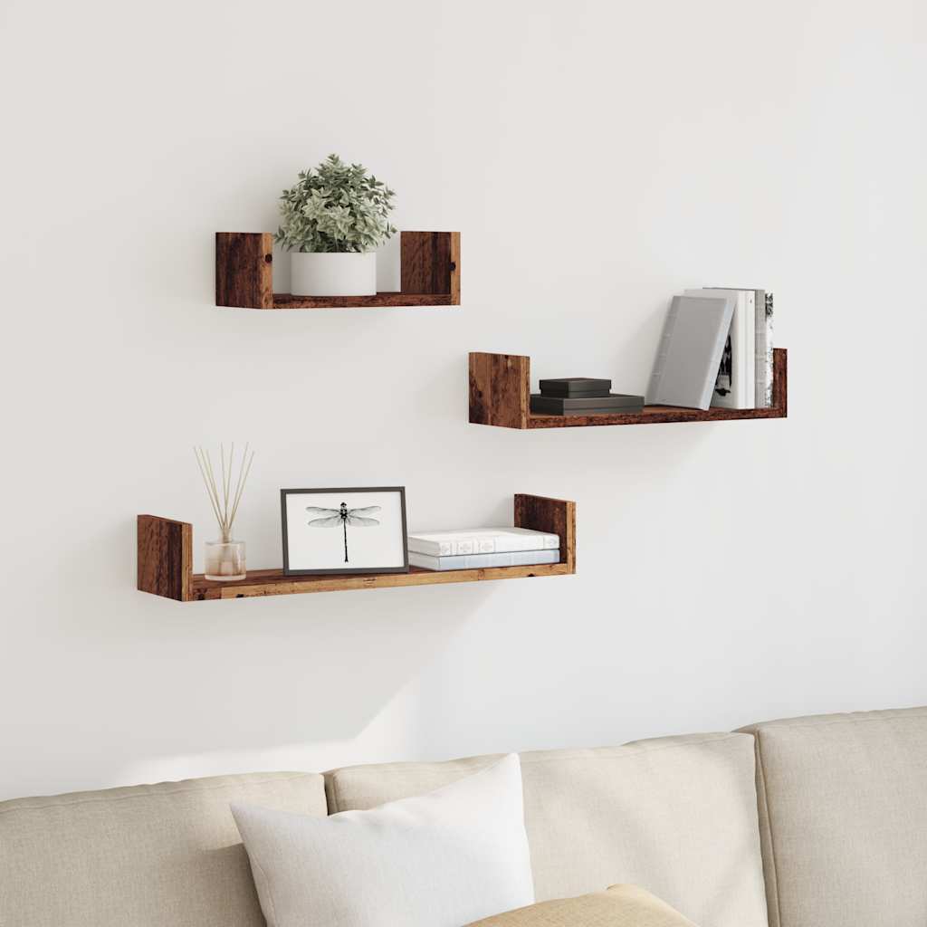 Étagères murales 3 pcs vieux bois bois d'ingénierie