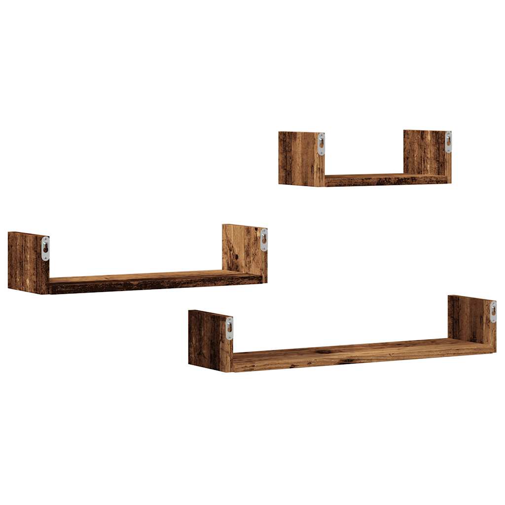Étagères murales 3 pcs vieux bois bois d'ingénierie
