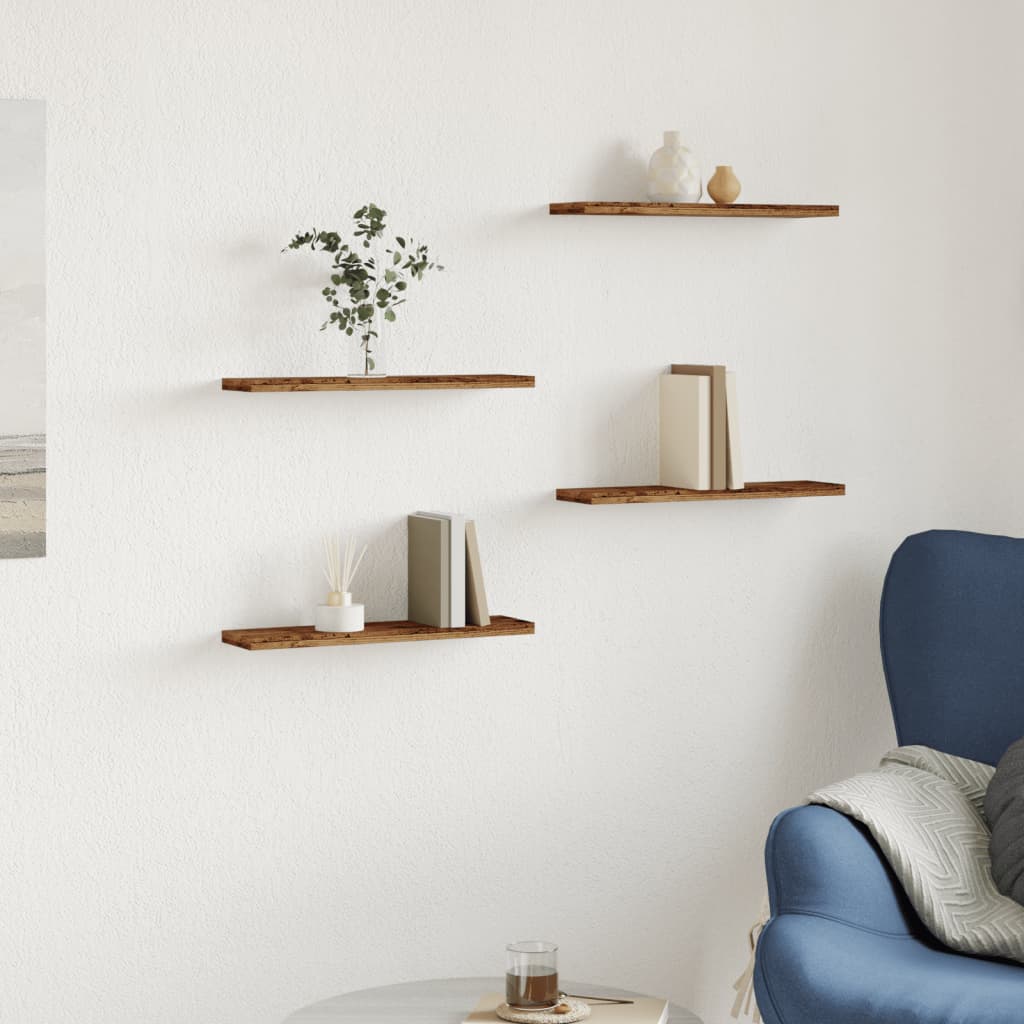 Étagères murales 4 pcs vieux bois 40x10x1,5cm bois d'ingénierie