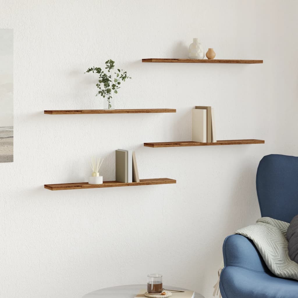 Étagères murales 4 pcs vieux bois 60x20x1,5cm bois d'ingénierie
